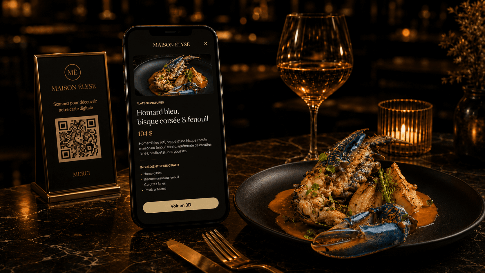 Carte de restaurant Vistaire ouverte après un scan QR
