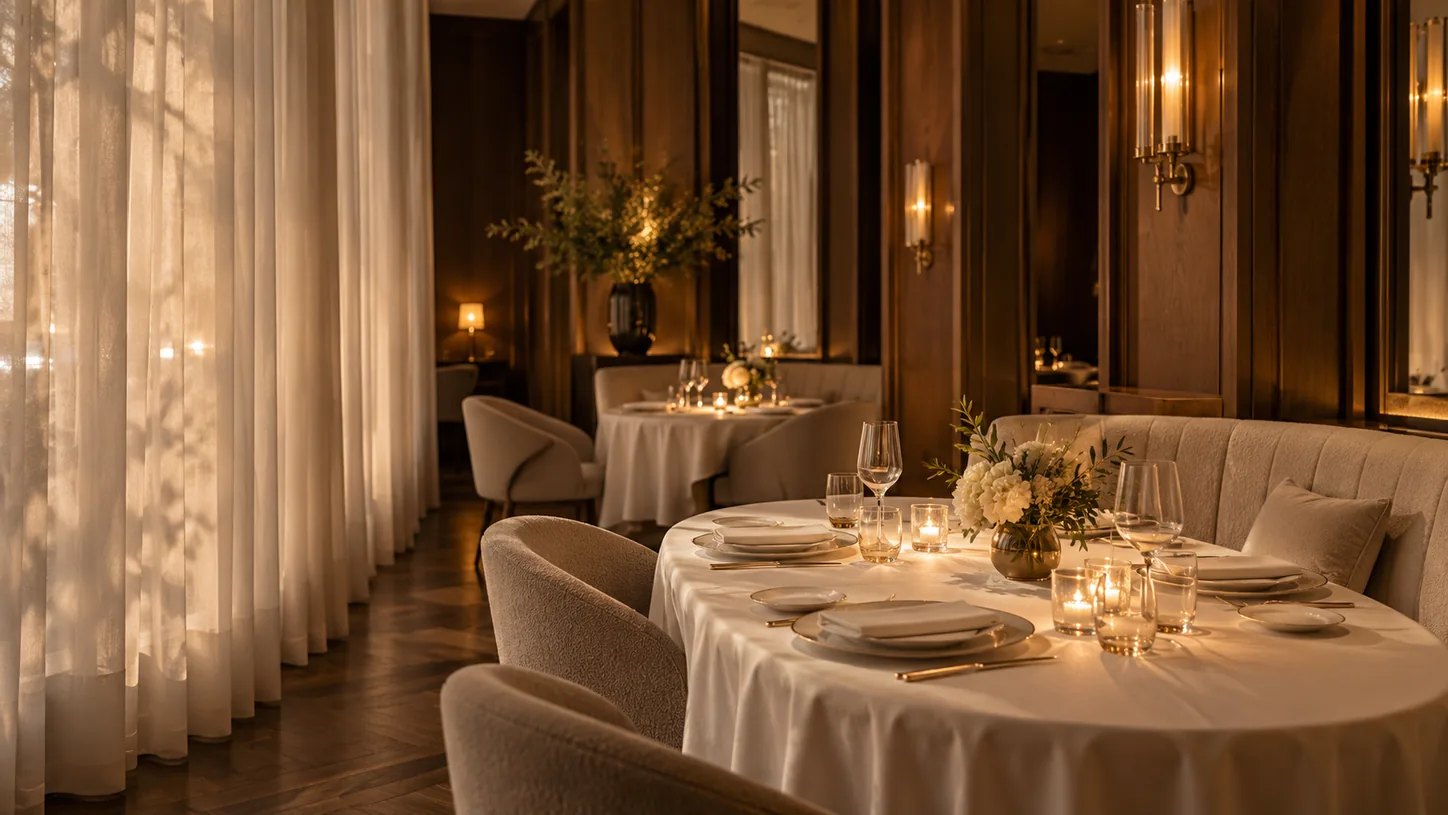 Salon chaleureux aux rideaux clairs, inspiré de Maison Élyse