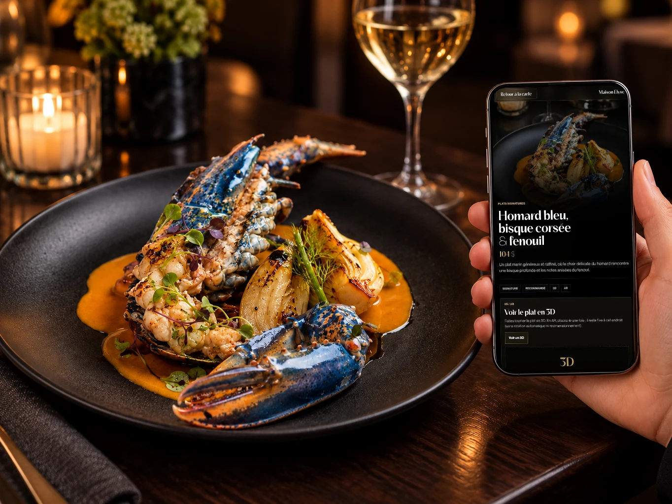 Homard et fiche plat Maison Élyse sur téléphone