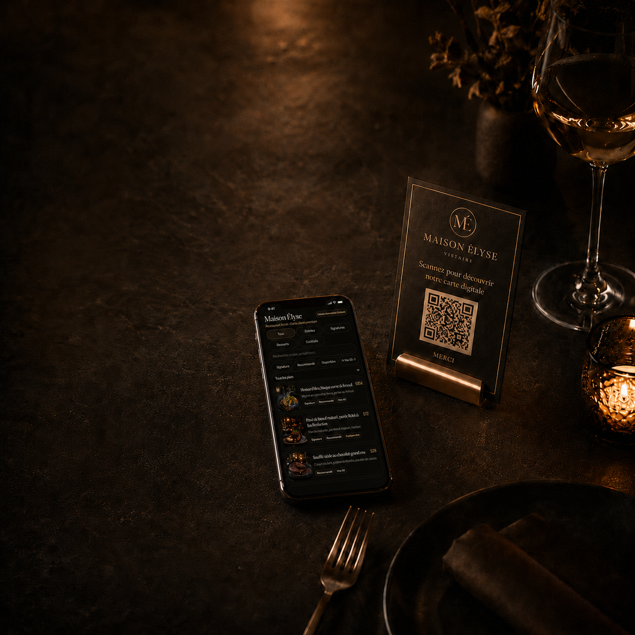 Carte digitale Vistaire présentée sur une table de restaurant