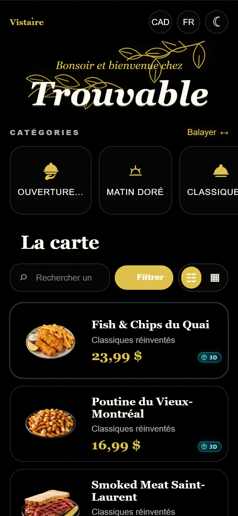 Aperçu du menu